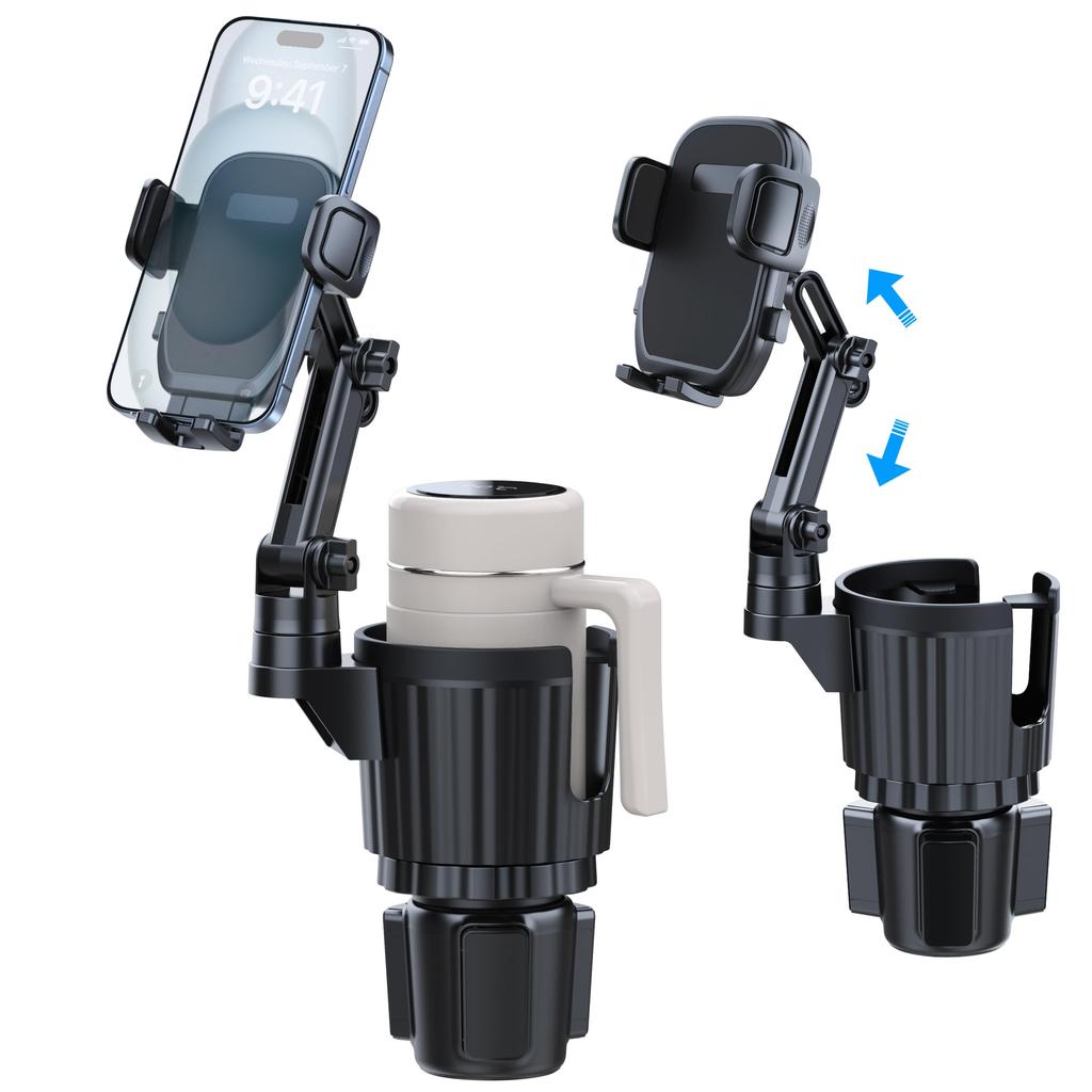 Universal Cup Holder Phone Mount with Expander Long Rotating Cup Phone Holder for Fits All iPhone Galaxy Smartphones and Most Truck Bottles 2-in-1