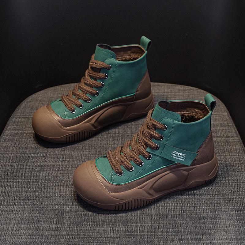 Internet Celebrity Martin Boots Women's Shoes 2025 Autumn New Thick-soled Heightening Short Boots High-top Casual Shoes Retro British Style