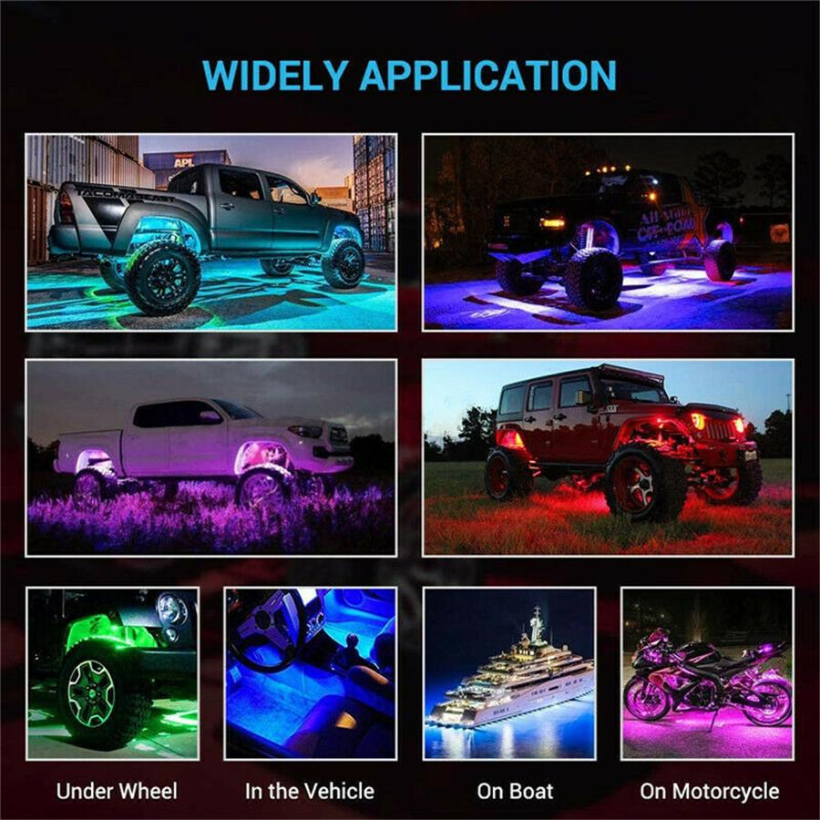 8PCS Underbody RGB LED Neon Light Atmosphere Bluetooth App Dual Remote Control