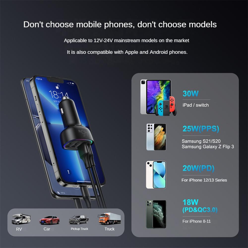 Încărcător de mașină cu 4 porturi 30w Pd tip C Qc3.0 Încărcător de telefon USB cu încărcare rapidă pentru Iphone Samsung Adaptor de alimentare Accesorii auto