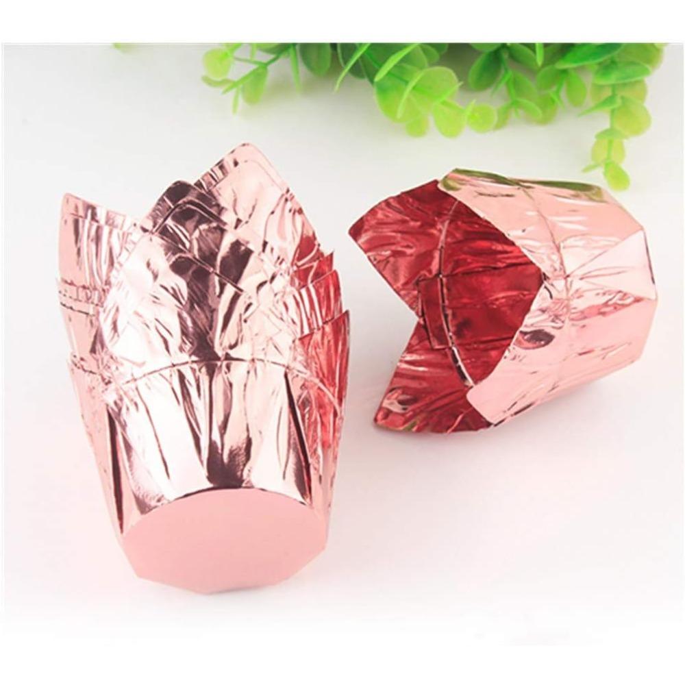 100 Stück Aluminiumfolien-Backförmchen - Einweg-Tulpenförmige Cupcake-Förmchen, 3,5 oz, Wiederverwendbare Aluminium-Cupcake-Form Ramekin-Halter