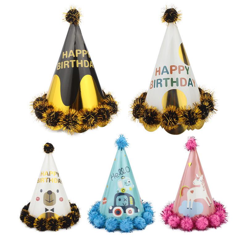 Cartoon Unicorn and Bear Birthday Hat for Kids - Cake Party Decoration