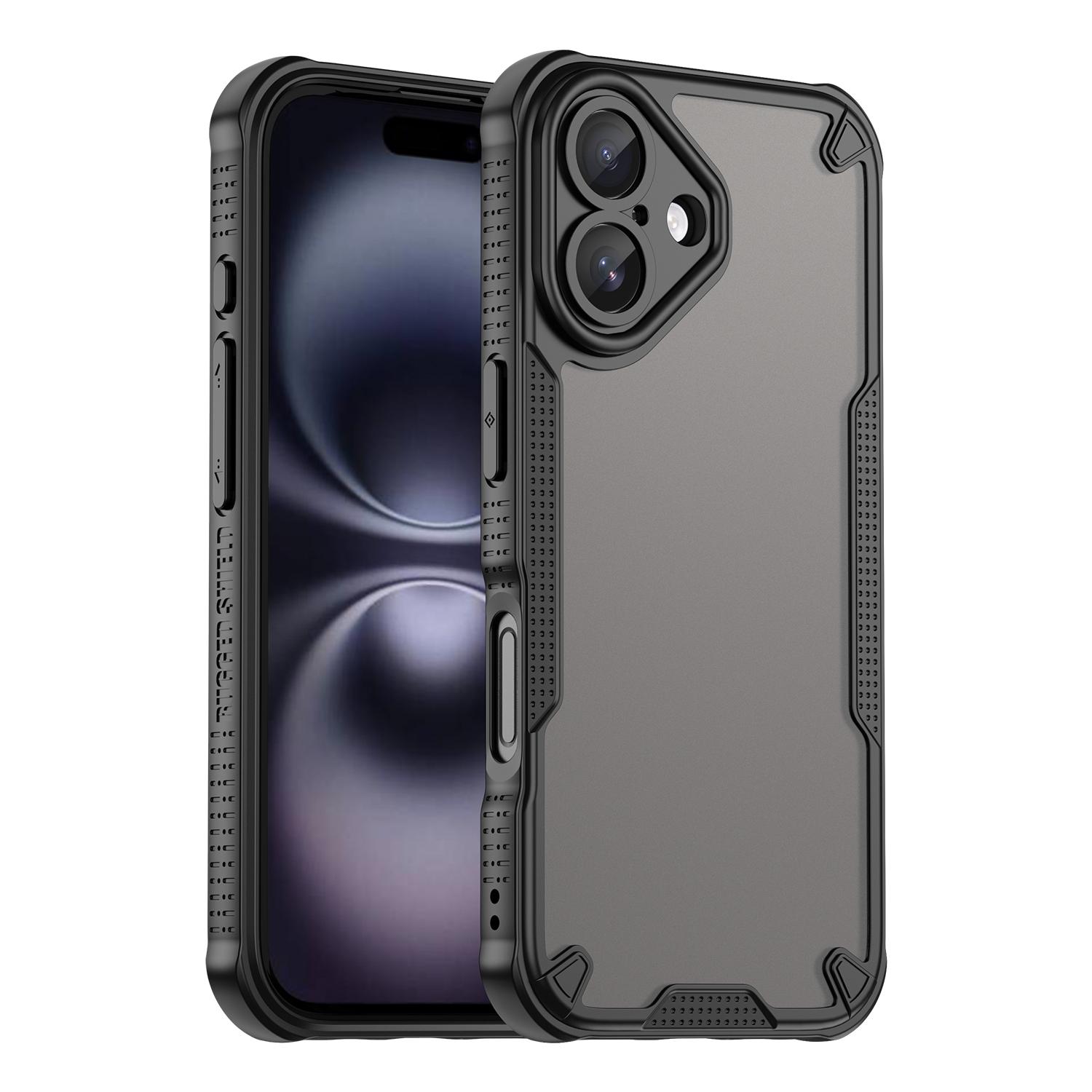 

Armor Series For iPhone 16 Case PC+TPU Semi-Transparent Frosted Finish Protective Phone Cover Black