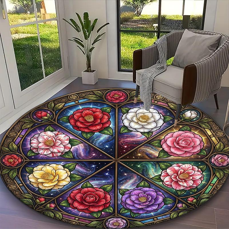 1pc Vibrant Twin Rose Petal Printed Chair Rug for Home Office Use, Living Room Kitchen Game Room Round Carpet