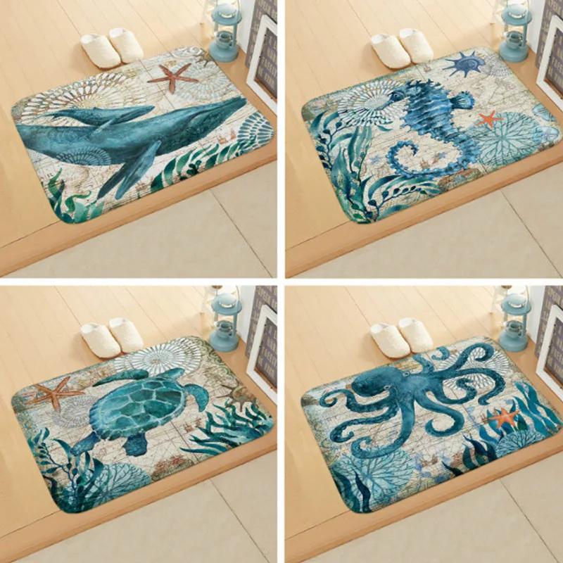 Ocean Life Design Floor Mat - Vibrant Sea Creatures for Bathrooms, Living Rooms, Entrances, Perfect Coastal Addition