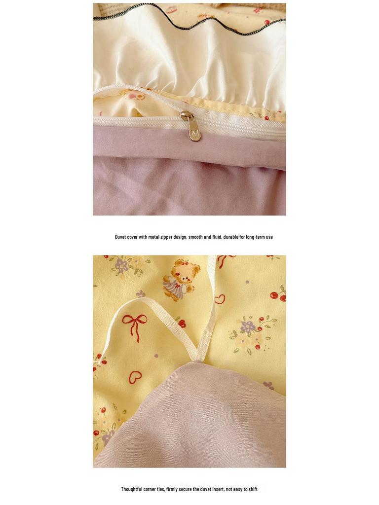 Princess-Style French Lace Bedding Set: Traditional Water-Washed Imitation Cotton Duvet Cover, Girlish Student Style, Three-Piece