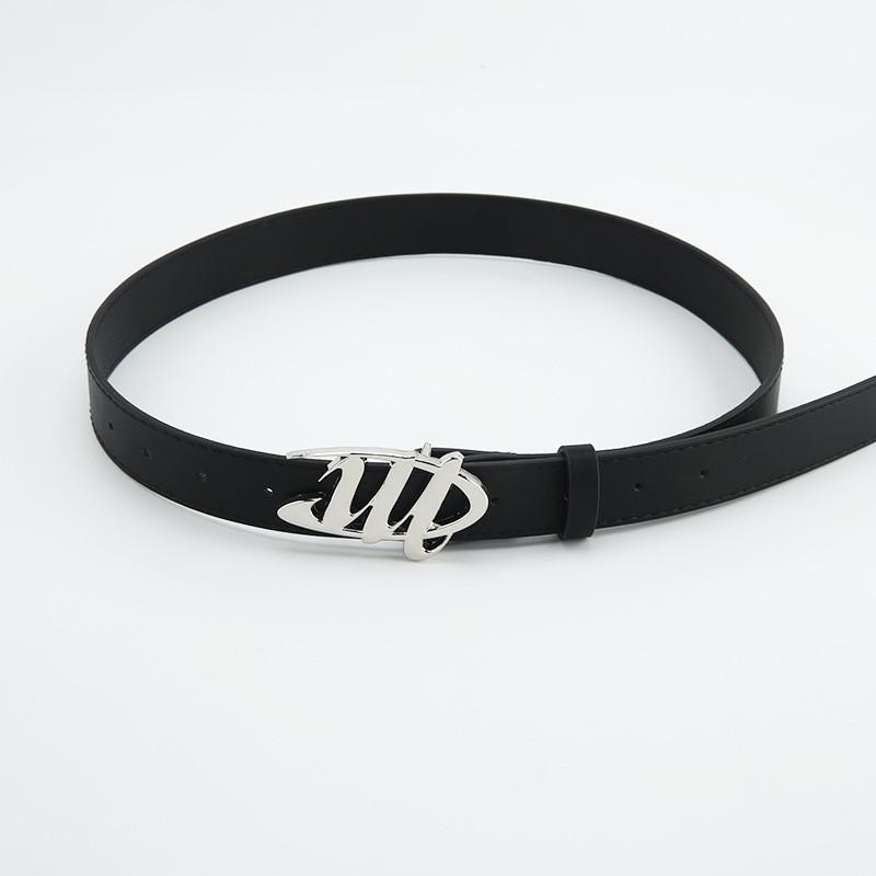 Buckle Wshaped Smooth Black Belt And Clothing Decoration Casual Versatile