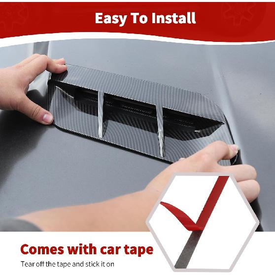 For Challenger Hood Vent Cover Trim Fit for Dodge Challenger 2015-2023 Black Carbon Fiber Exterior Accessories 2pcs