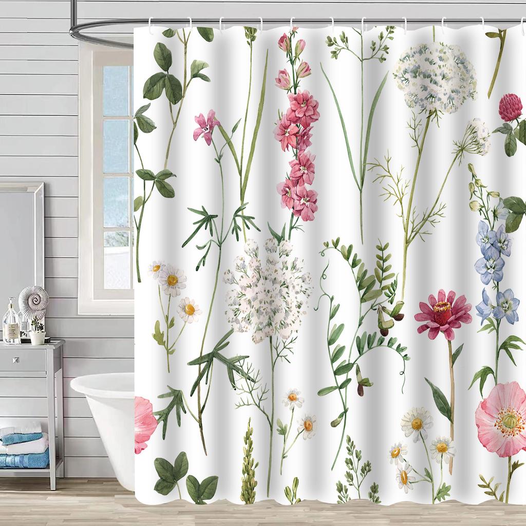 Shower Curtain Waterproof And Mildew-Proof 3D Digital Printing Plant Printing Shower Curtain Child Bathroom Partition Curtain