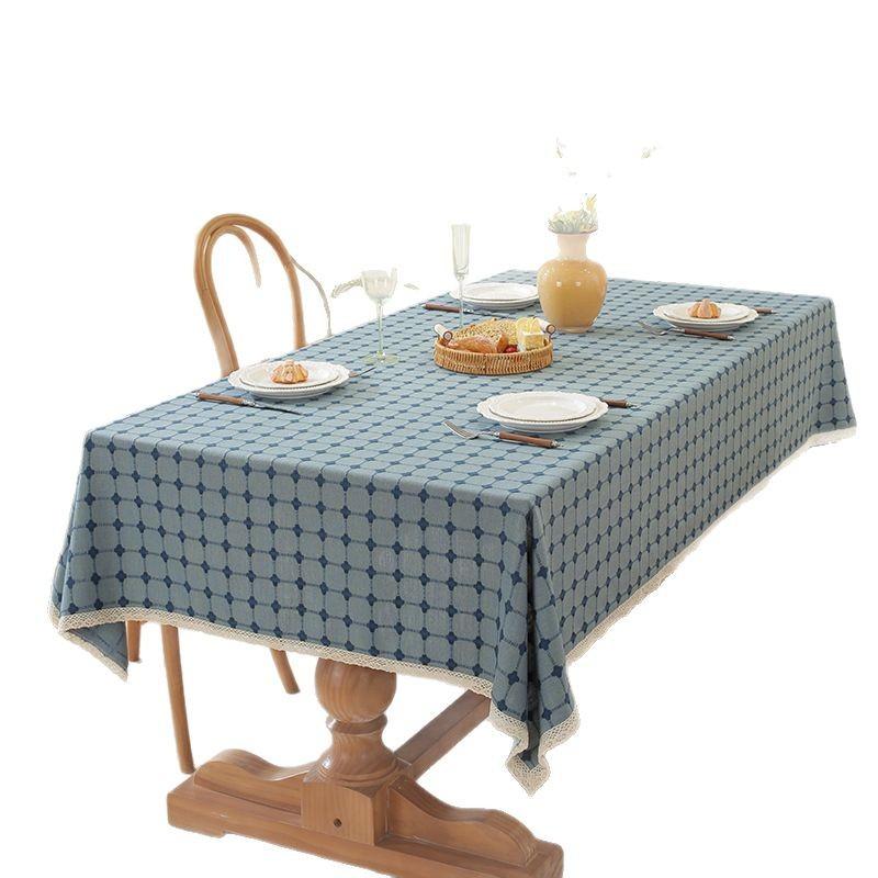 Nordic Tablecloth Fabric Cotton And Linen Small Fresh Small Plaid Rectangular Simple Dining Table Cloth Tablecloth Cover Cloth Retail
