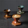 Geometric Ceramic Sake Cup, Handmade Kiln Glaze Hexagonal Wine Cup with Lid