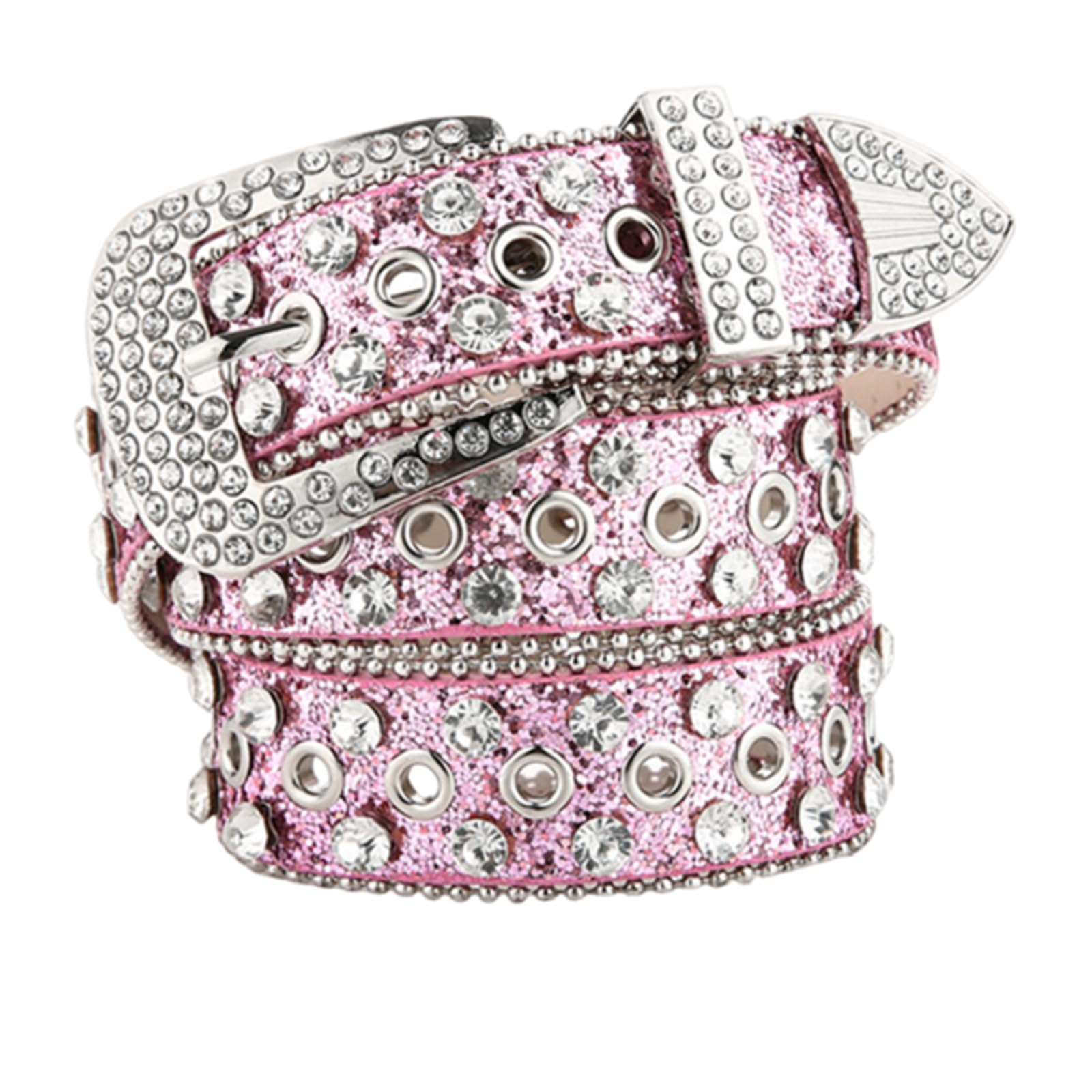 Bling Bling Sparkling Rhinestone Studded Western Metal [Lamerry] Belt, Belt, Buckle, 115cm, Men s & Women s (Pink) розовый