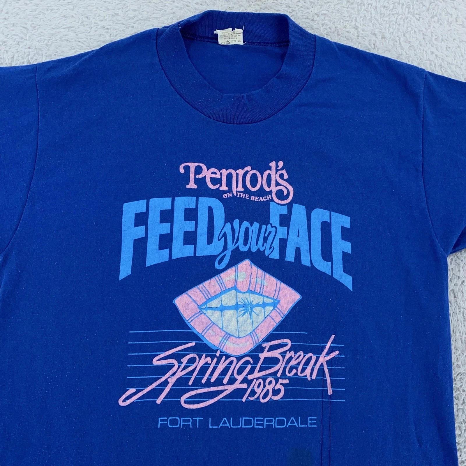 

Vintage 1985 Penrod s Feed Your Face Spring Break T-Shirt XS/S Bar Florida 80s 4XL