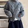 Vintage Soft Waxy Twist Double Zipper Lapel Knit Cardigan Top Women's Loose Lazy Sweater Jacket