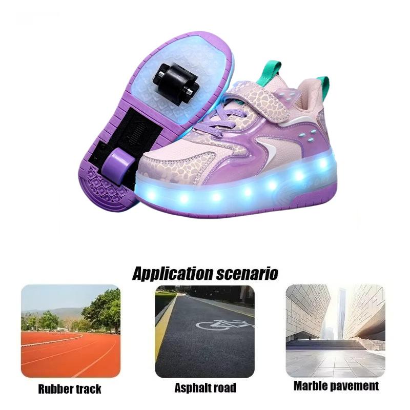 Inline Skate Shoes Pulley Shoes LED Sneaker with 2 Wheels Double Wheel Skate Shoes 2 in 1 Removable Pulley Skate Skating Parkour