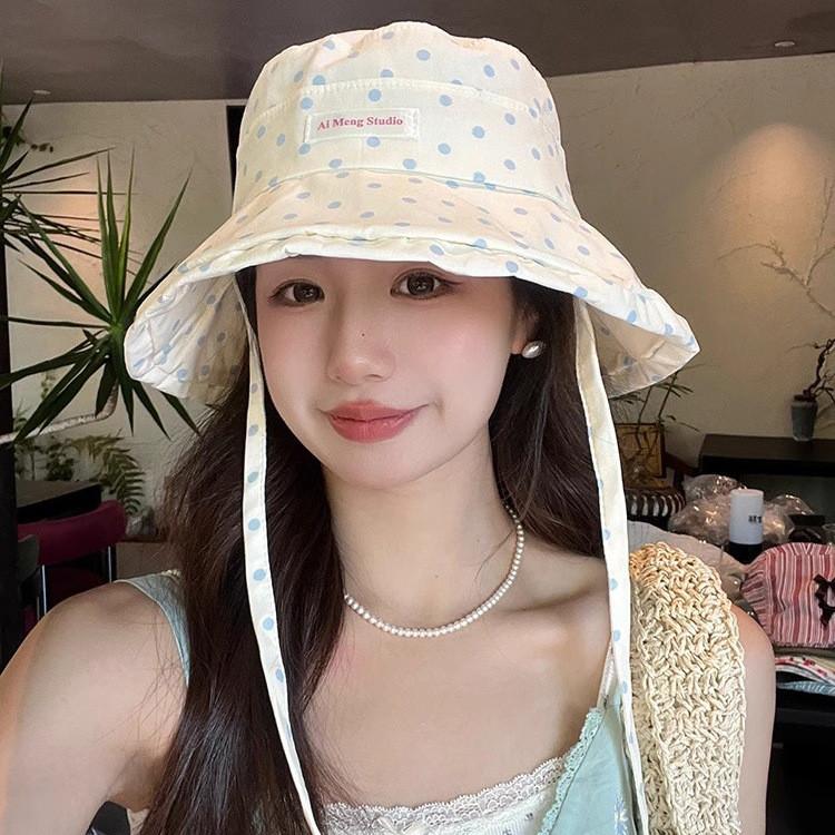 Ai Meng Studio Style Dot Pattern Fisherman Hat With Sun Protection For Summer Travel