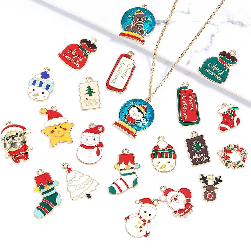 10/20pcs Christmas Charms Cute Cartoon Alloy Enamel Pendants For DIY Jewelry Making Necklace Pendant Phone Key Chain Accessories
