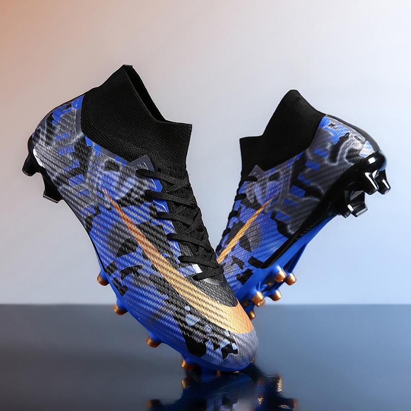 

Новые высокие футбольные бутсы для студентов, AG длинные шипы, плоские тренировочные бутсы, искусственный газон, носки, кроссовки с широким голенищем, сломанные шипы 38