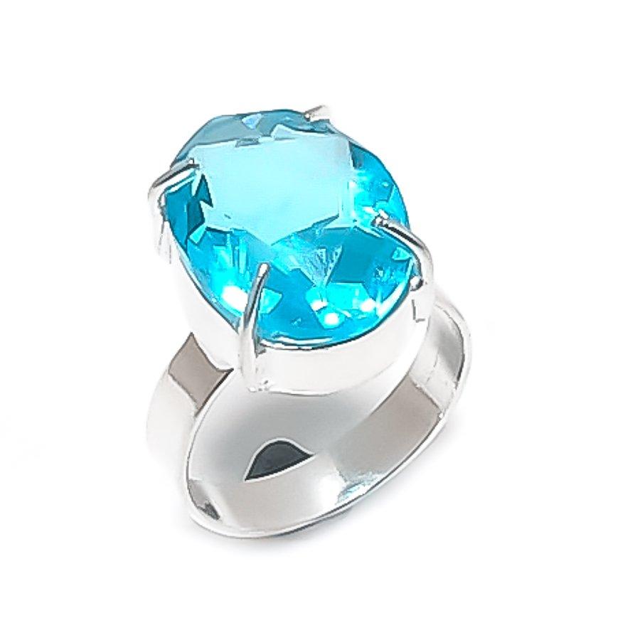 Natural Swiss Blue Topaz Gemstone 925 Sterling Silver Jewelry Ring Size 9 Z3i29