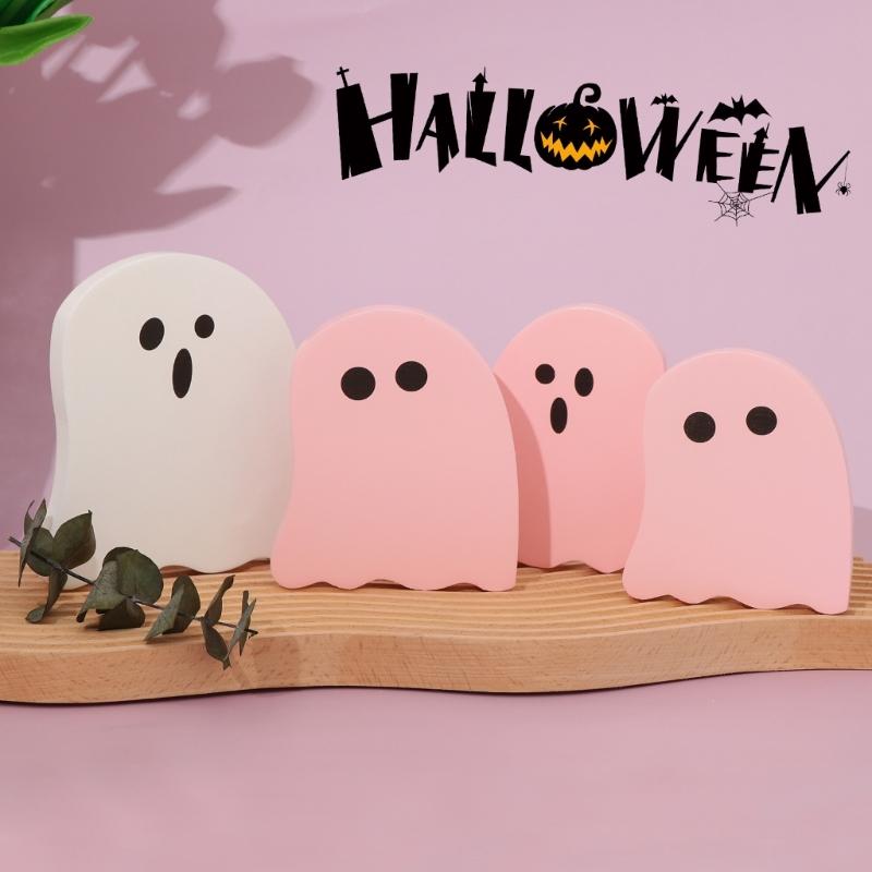 4 Piece Wooden Ghostly Figurines For Halloween Indoor Outdoor Festive Decorations Family Friendly Ghostly Room Decors