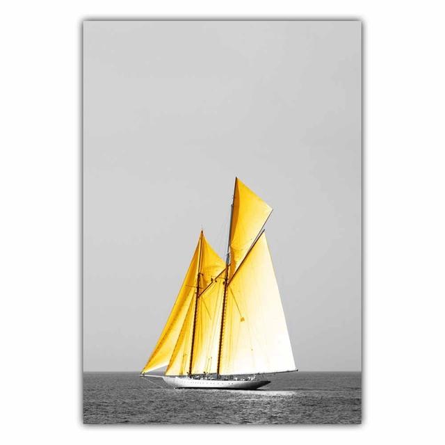 Fashion Retro Art Landscape Canvas Painting Yellow Sailboat Poster Office Wall Painting for Living Room Home Decoration Mural No Frame