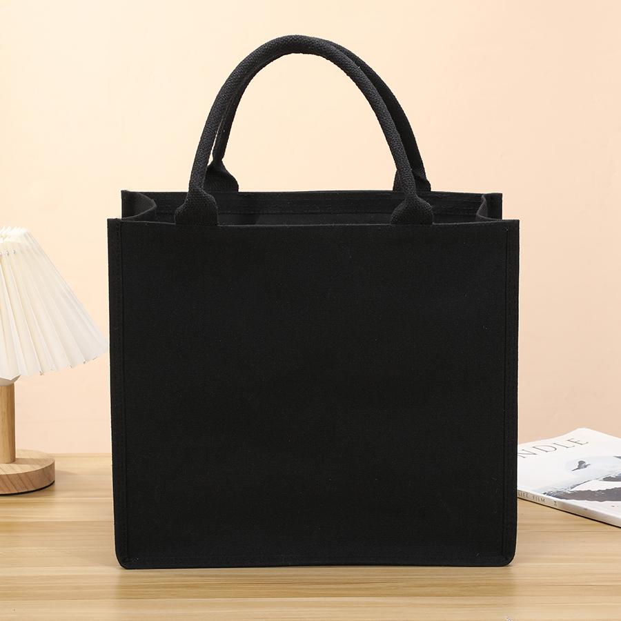 Pure Black Canvas Ladies Handbag Large Capacity Open Gift Shopping Bag for Outing Storage Shoulder Bag