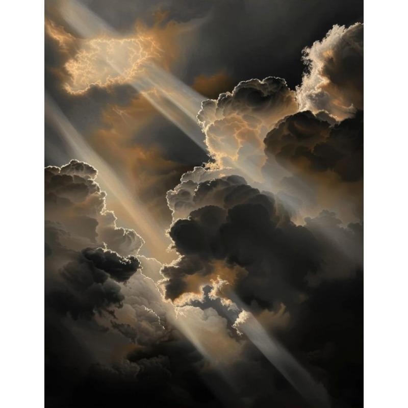 Sky Clouds Cumulus Clouds Dark Night Sky Moon Solar Eclipse Fantasy Moody Art Poster Canvas Painting Wall Pictures Home Decor