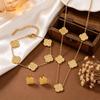 Hochwertiges goldenes vierblättriges Kleeblatt Schmuckset: Halskette, Armband & Ohrringe