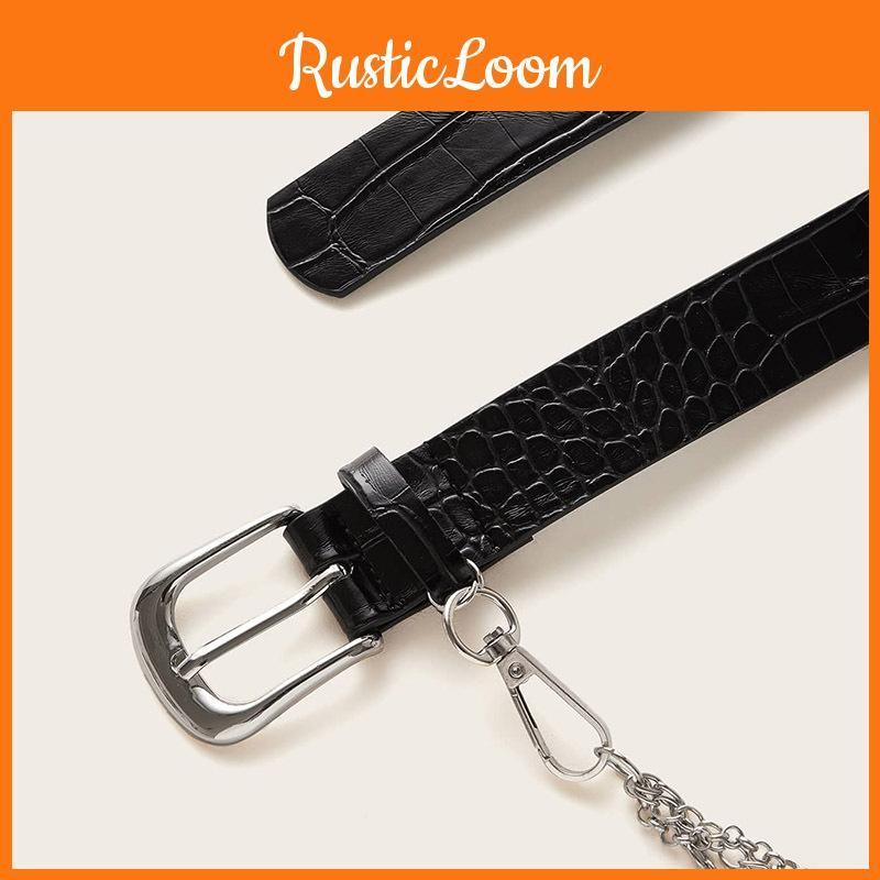 Womens Trendy Synthetic Leather Waist Belt With Alloy Buckle And Double Rings For Fashionable Looks Street