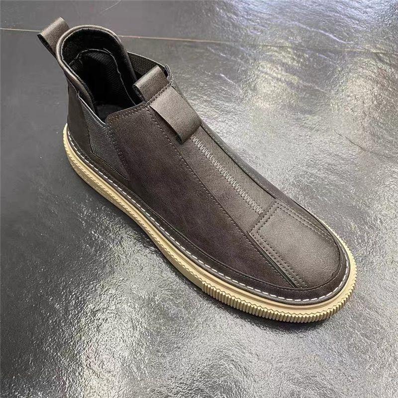Korean Style High-Top Slip-On Men's Casual Martin Boots - Trendy Autumn/Winter Emo Influencer Style.