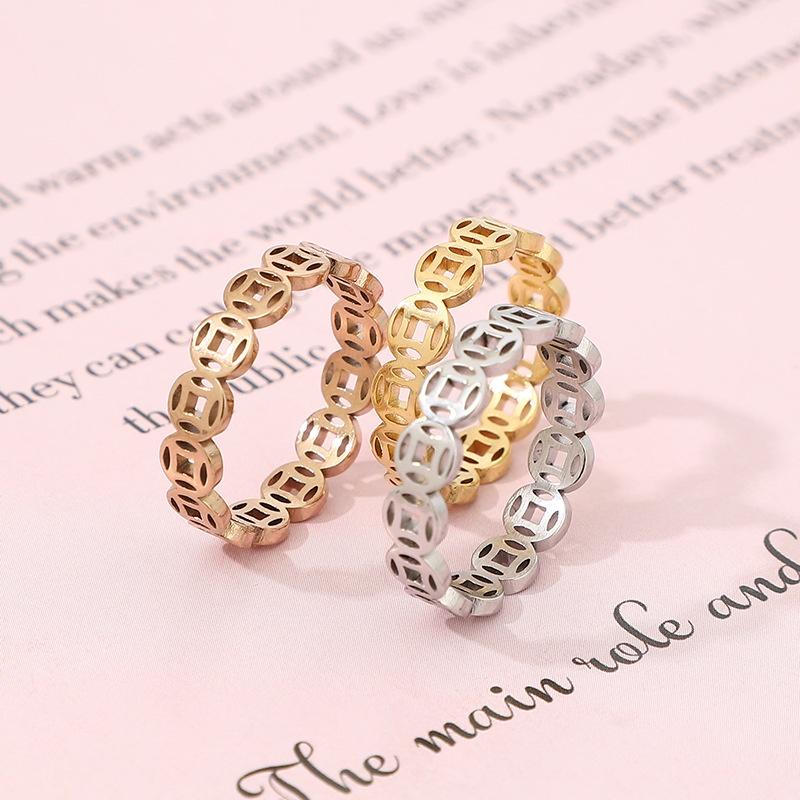Women Lucky Money Titanium Steel Gold Ring Charm Ring Catcher Coin Stainless Charm Finger Ring
