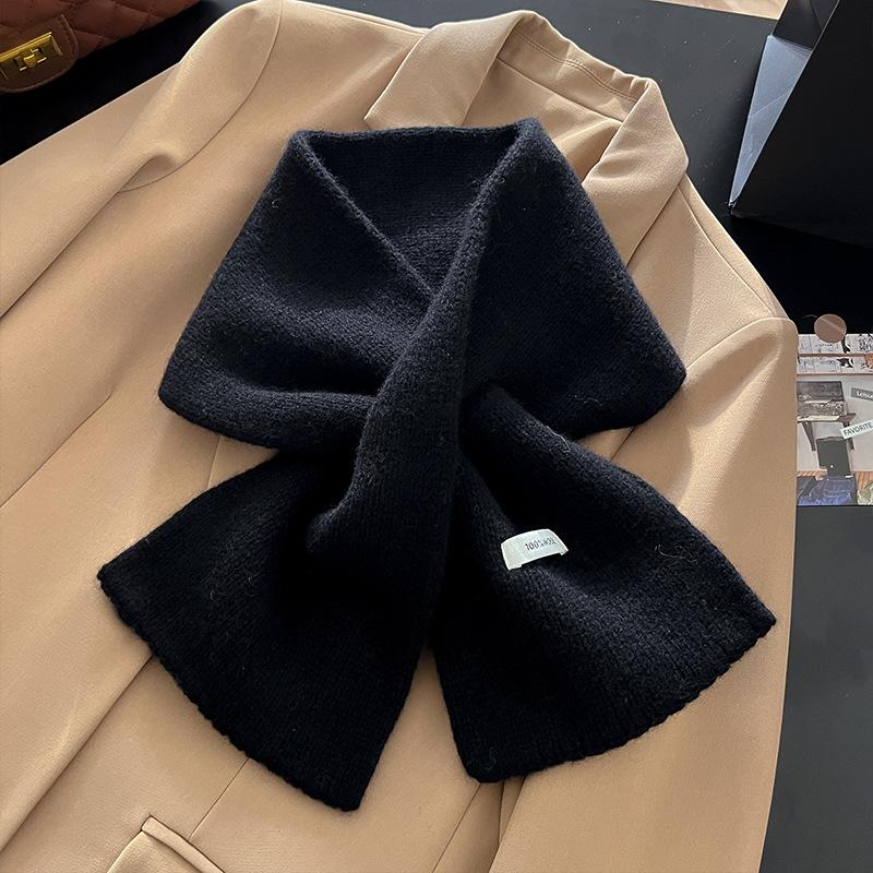 Wool Knitted Scarf Women Winter Warm Scarves Bright Solid Color Design Thickened Shawl Soft Triangle Pashmina Neck