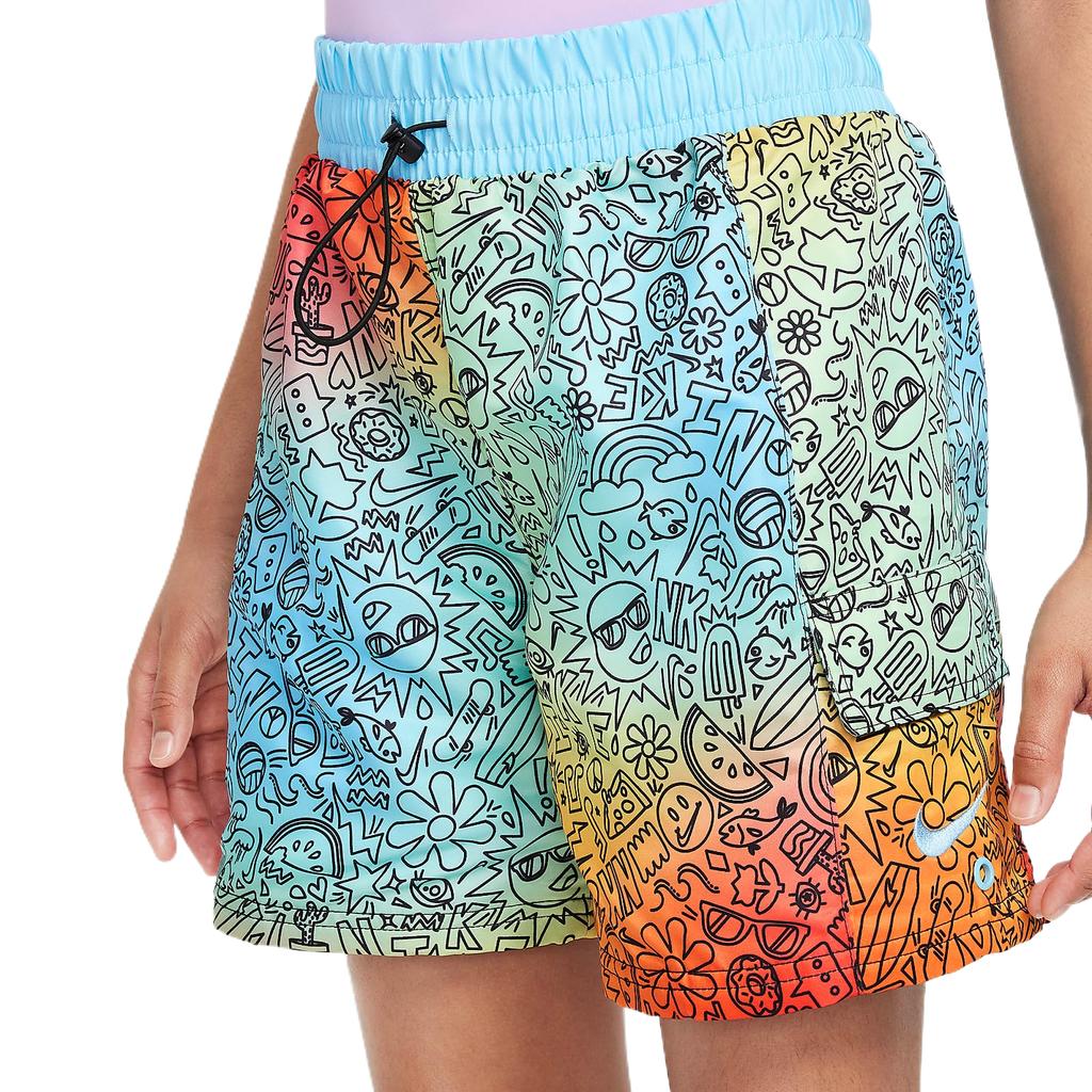 Nike Swim Doodle All Over Print Elastic Waist Beach Shorts Kids Shorts Water-Blue FZ6363-376