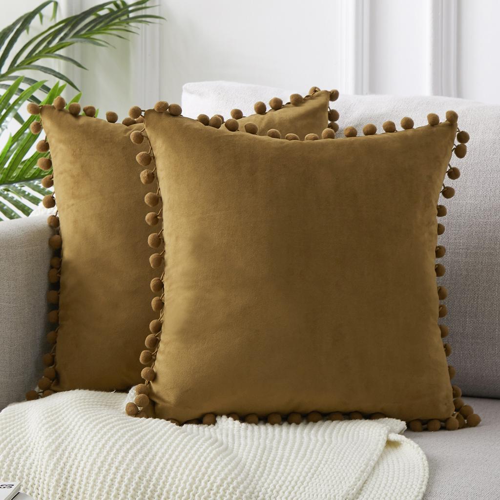 Pompom Velvet Cushion Cover Decorative Throw Cushion Covers Home Decor for Sofa Bedroom Pillowcase Pink Beige Pillow