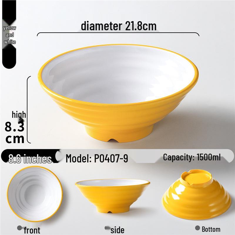 Two-Color Thickened Melamine Noodle Bowl - Large, Threaded Design for Restaurants, Perfect for Noodle Soup, Ramen, and Snail Rice Noodles