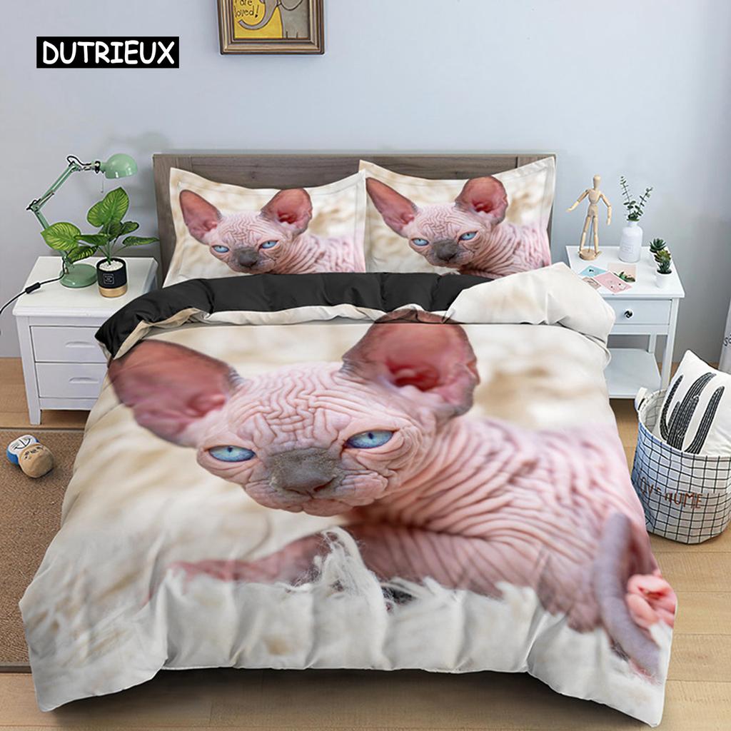 Canadian Sphynx Cat Duvet Cover King Queen Lovely Pet Kitty Bedding Set Kids Teens Adults Cute Animal Soft Polyester Quilt Cover