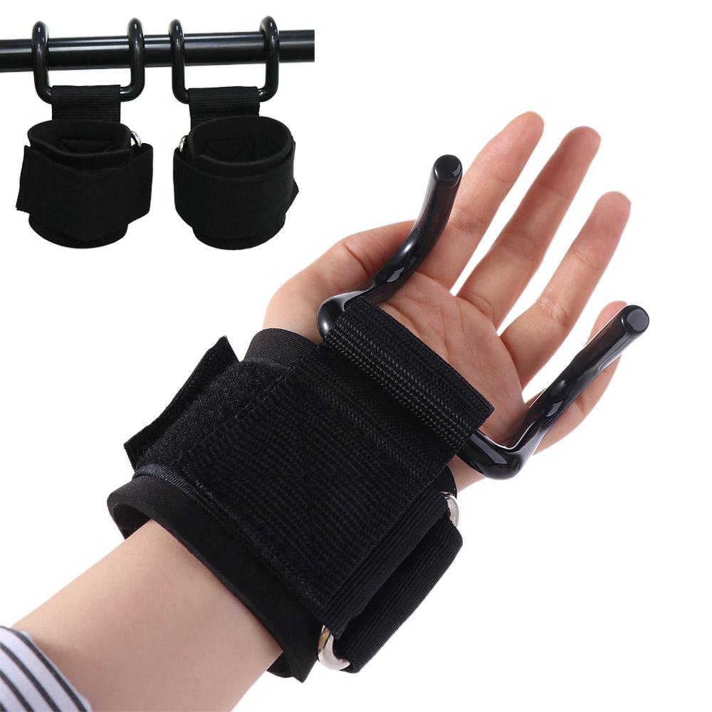 

1 pair Non-Slip Weight Lifting Grip Hook Adjustable Steel Hook Grips Strap Gym чорний
