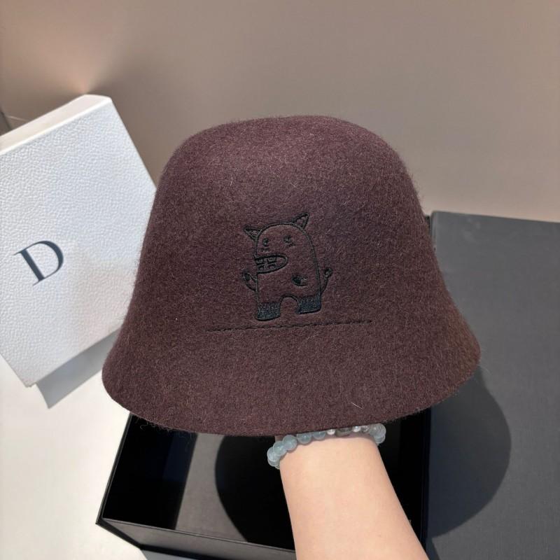 Womens 100% Wool Bucket Hat Small Fragrance Style Winter Warmth Fashionable Sun Protection