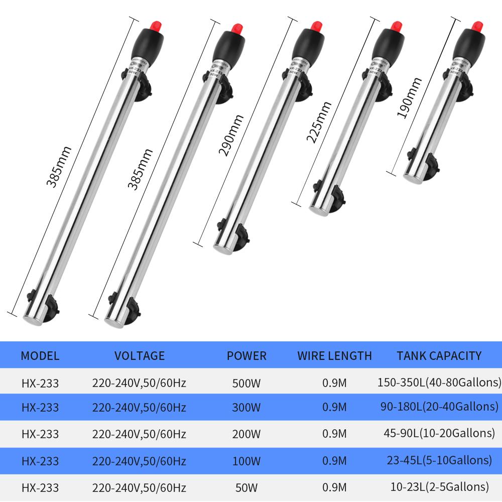Stainless Steel Aquarium Heater Adjustable Submersible Thermostat Heating Rod 220-240V For Fish Tank