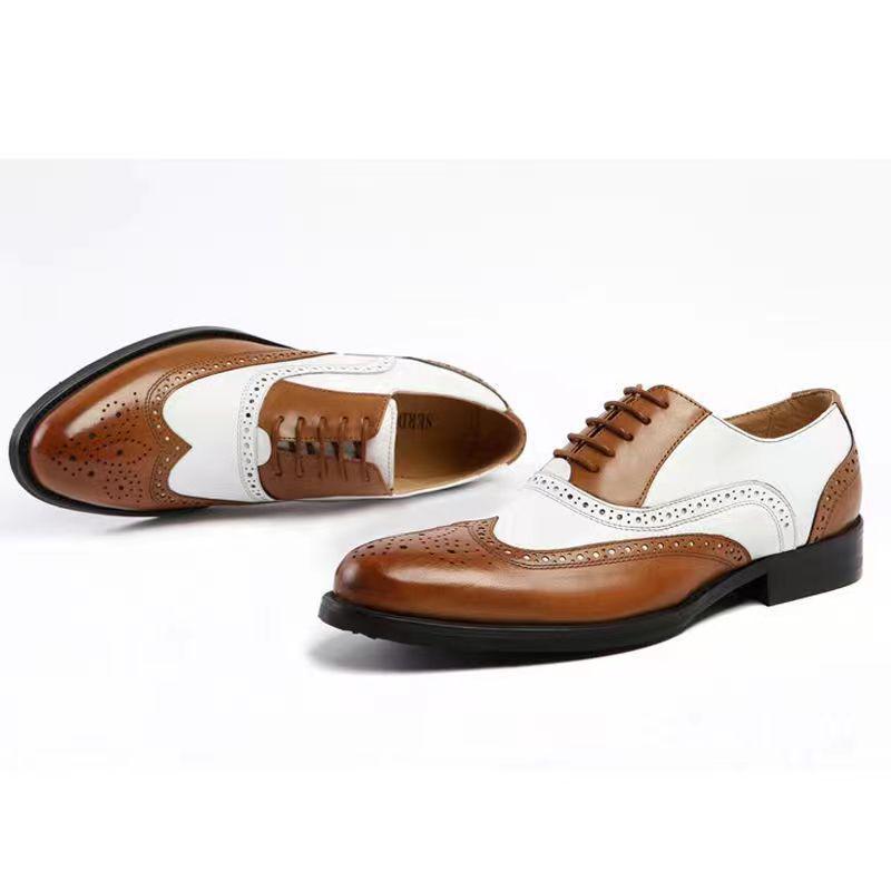 Men's Brogue Leather Shoes: Large Size, Color-Block, Trendy Formal Footwear