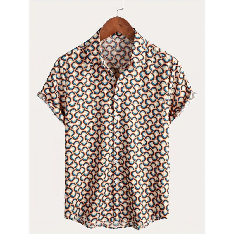 

Mens Vintage Button Retro Geometric Circles Cool Summer Beach Short Sleeve Shirt Hawaiian Shirt Summer Spring Lapel Button S