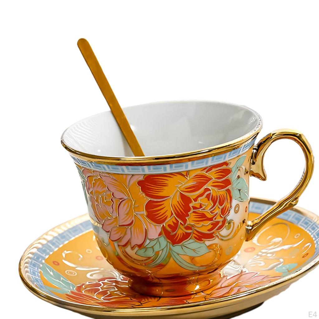 Ceramic Coffee Cup and Saucer Afternoon Tea Set 7oz Styling with Gold Edge Espresso for