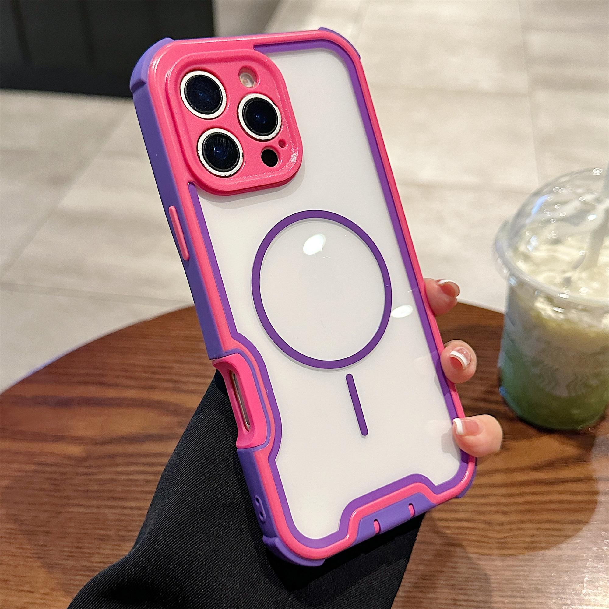 

Магнитный чехол для iPhone 16 Pro Съемный 4 в 1 ТПУ ПК Акриловый Ударопрочный Задняя крышка для телефона Blue Purple Rose