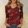 Women's T Shirt CHristmas Print 3/4 Sleeve Daily Weekend Fashion Basic V- Neck Regular Top