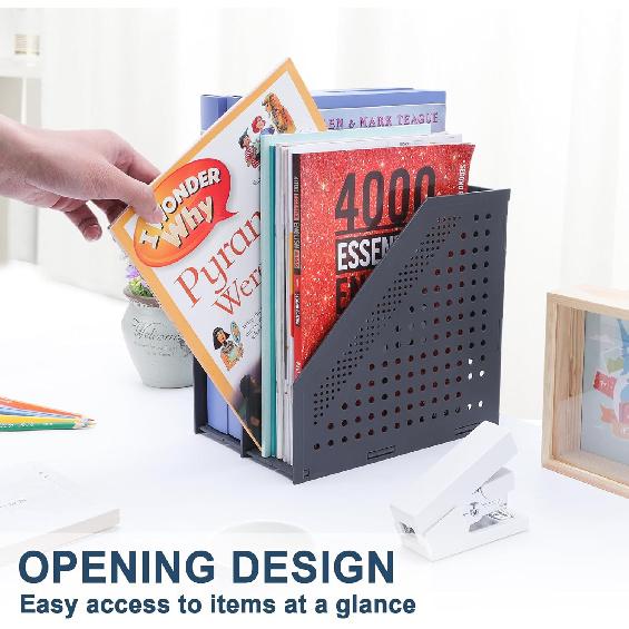 Collapsible Magazine File Holder with 2 Vertical Compartments Foldable Binder Holder for Desk Binder Storage Organizer Plastic Magazine Holders for