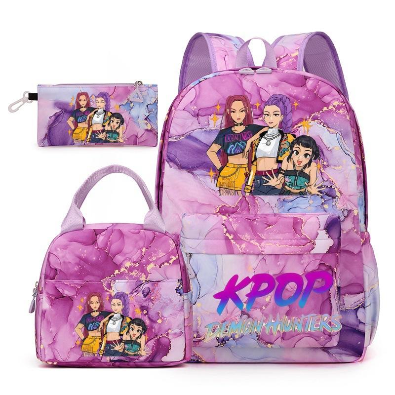 Korean Drama Demon Hunter Backpack Lunch Bag Pencil Case Set Student Three-piece School Bag Pencil Case Lunch Bag