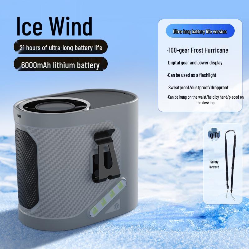 

USB Rechargeable Portable Waist Fan with Power Bank for Outdoor and Indoor Use 103*90*66mm светло-серый