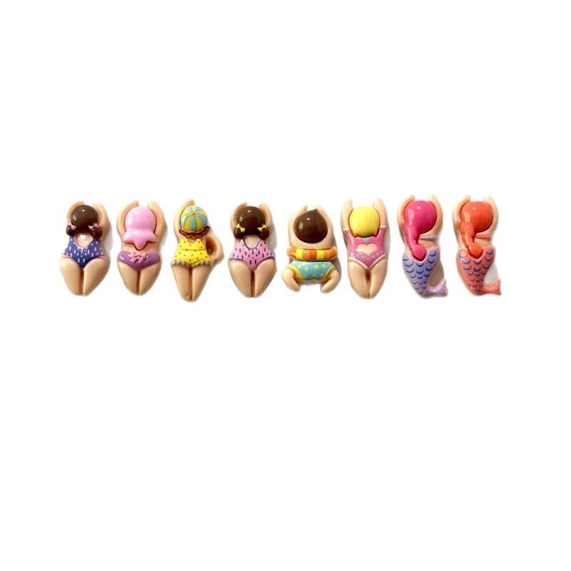 6/11pcs Cute Beach Girl Mermaid Fridge Magnets Set Resin Swimsuit Bikini Refrigerator Stickers Summer Decor Kitchen Photo Wall