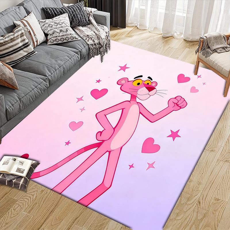 Der rosarote Panther Flanellmuster Quadratischer Teppich, Läufer, Teppich für Wohnzimmer Schlafzimmer Sofa Spielzimmer Dekor, Rutschfeste Fußmatte