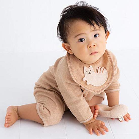 Pompkins BABY Coton Biologique Mini Fabriqué au Japon Y-1298 100% [Série Écureuil] Bavette, (marron)
